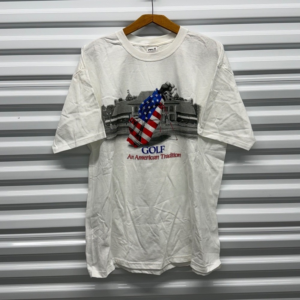 Vintage 90s American Golf Flag White Mens XL Shirt